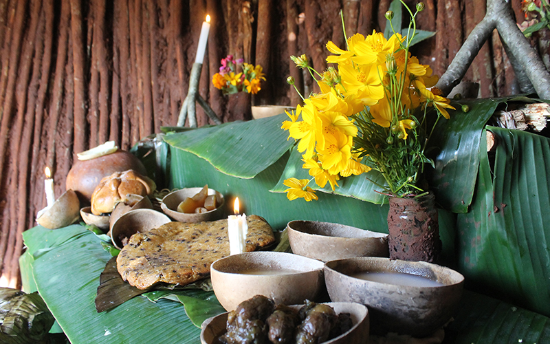 Traditional Hanal Pixán altar in Yucatan