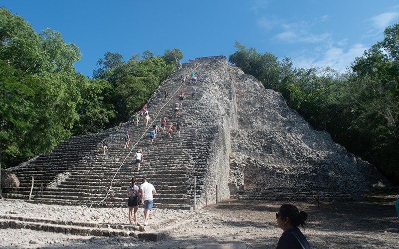 Nohoch Mul Pyramid in Cobá, an ancient Maya city surrounded by the jungle in the Riviera Maya