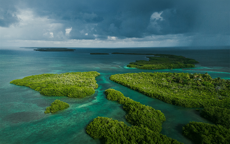 Aerial view of the Sian Ka'an Biosphere Reserve in Quintana Roo
