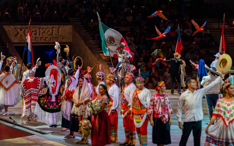 Xcaret México Espectacular nighttime show featuring Mexican music, dance, and traditions at Xcaret Park.